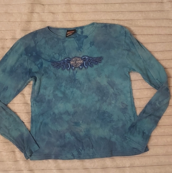 Harley-Davidson Tops - Vintage Harley Davidson Blue Tie Dye Long Sleeve Shirt